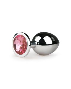 Metalen buttplug met roze kristal - zilverkleurig