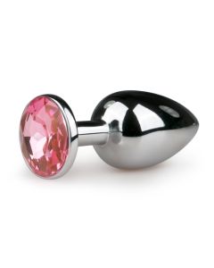 Metalen buttplug met roze steen - zilverkleurig