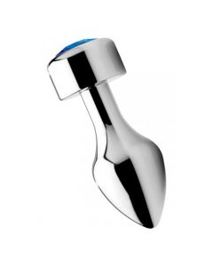 Aluminum Buttplug Met Blauw Kristal  - Groot