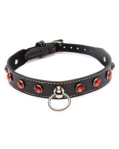 Diamanten Choker Met O-Ring - Zwart/Rood