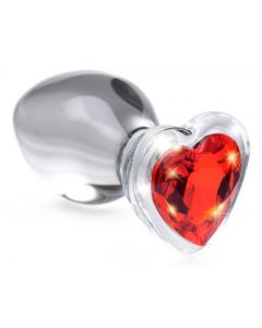 Red Heart Anaalplug Van Glas Met Steentje - Medium