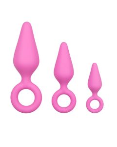 Roze buttplugs met trekring - setje