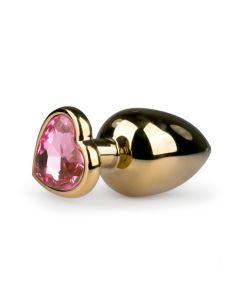 Metalen buttplug met roze hartje - goudkleurig