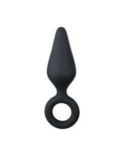 Zwarte buttplug met trekring - medium