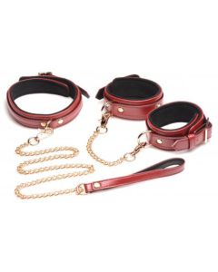 6-delige BDSM PU Lederen Boeienset Met Collar En Riem - Bordeaux