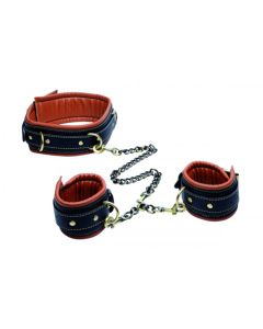 Coax Leren Halsband + Boeien - Zwart/Cognac