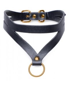 Bondage Baddie Collar Met O-ring - Zwart/Goud