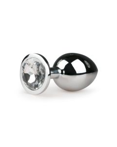 Metalen buttplug met transparante diamant - zilverkleurig